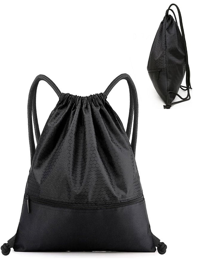 Backpack Bag, Waterproof Draw String Back Sack with Zip Pocket, Gym Drawstring Bags  Bag for Men Women - Image 1